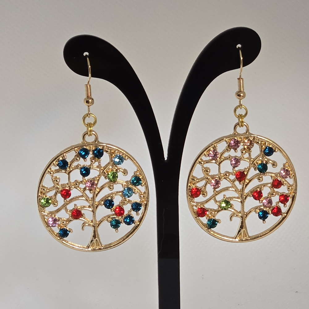 Tree of Life Earrings with Multicolor Accents